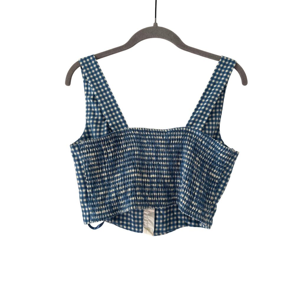 Monteau Los Angeles Blue White Gingham Crop Top S - Picture 7 of 7